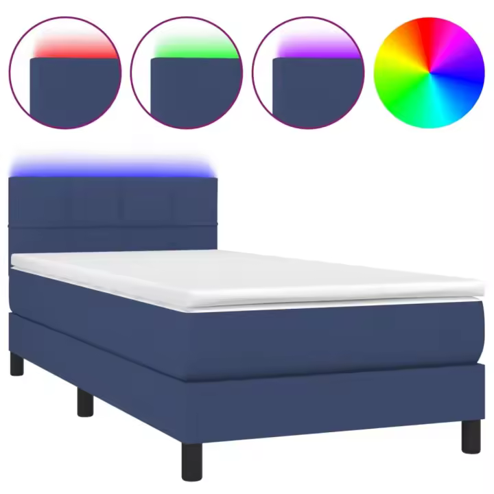 vidaXL Cama box spring colchón y luces LED tela azul 80x200 cm - 1