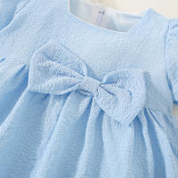 Vestido De Verano Para Bebé Niña En Color Sólido Con Cuello Redondo Y Lazo Para Uso Diario De Longitud De Rodilla - details 11
