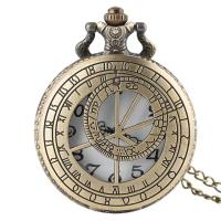Reloj De Bolsillo Cuarzo Bronce Retro Para Hombres Y Mujeres Con Patrón Hueco De Compas Zodiac Collar Pendiente Antiguo Regalos - details 5