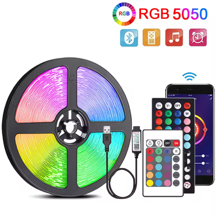 Tiras LED RGB 5050 Con Control Remoto Bluetooth Y Sincronización Musical Para Decoración De Habitaciones Y TV Tiras Flexibles De Iluminación - 1