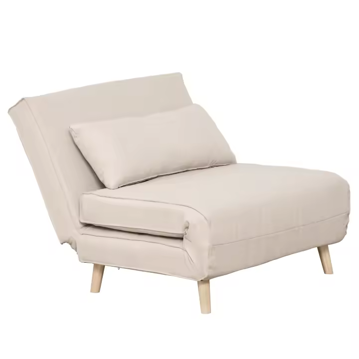 HOMCOM Sofá Cama Individual Tapizada con Almohada Acolchado y Respaldo Ajustable en 6 Posiciones Patas Plegables Ocultas 95x95x80 cm Beige - 1