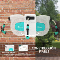 Outsunny Enrollador de Manguera para Jardín 20+2 m Carrete de Manguera de Jardín de Pared Manguera Enrollable con Boquilla de 7 Funciones Bloqueo Retorno Automático y Giro de 180° Gris Claro - details 1