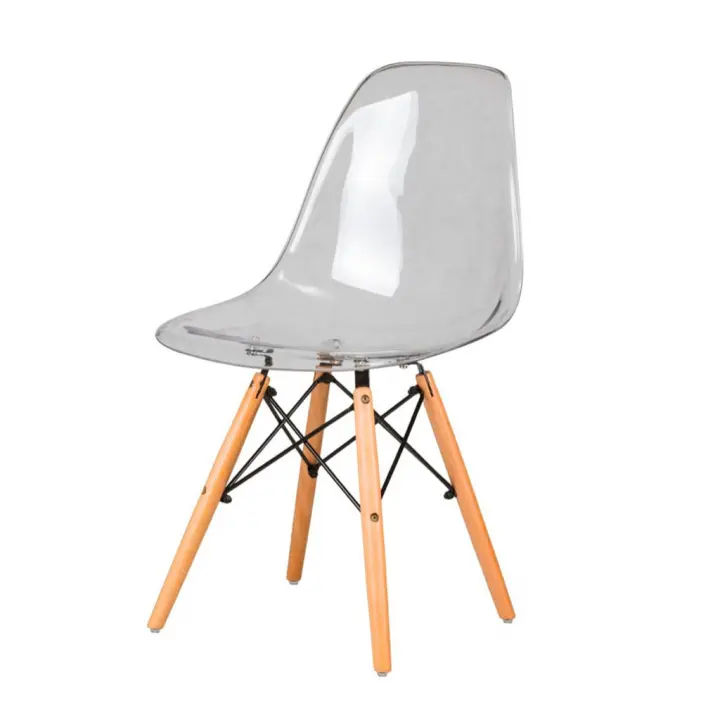ORION91 Silla PORTIA Policarbonato Color Gris Ahumado y Patas en Madera Haya 46 x 51 x 82 cm Comedor Oficina Salón Teletrabajo Cocina – SpazioLuzio - 1