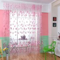Cortinas De Tulle Florales Tulipán Para Sala De Estar Cocina Dormitorio Verde Transparente Tratamiento De Ventanas Panel De Cortina - details 1