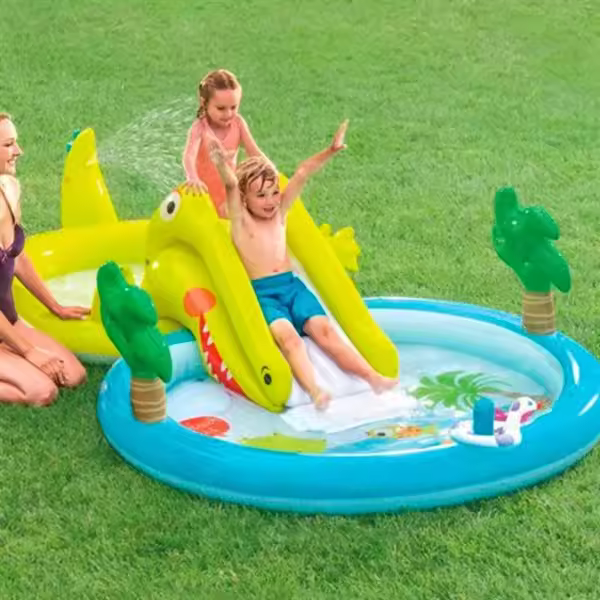 Color Baby Centro de Juegos Hinchable Cocodrilo Intex con Tobogán y Dos Piscinas - 1