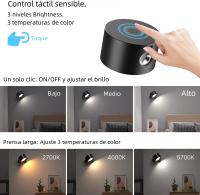 Lámpara De Pared LED Con 3 Niveles De Brillo Y 3 Modos De Color Batería Operada 2000mAh Control Táctil 360° Rotatable Para Dormitorio - details 0