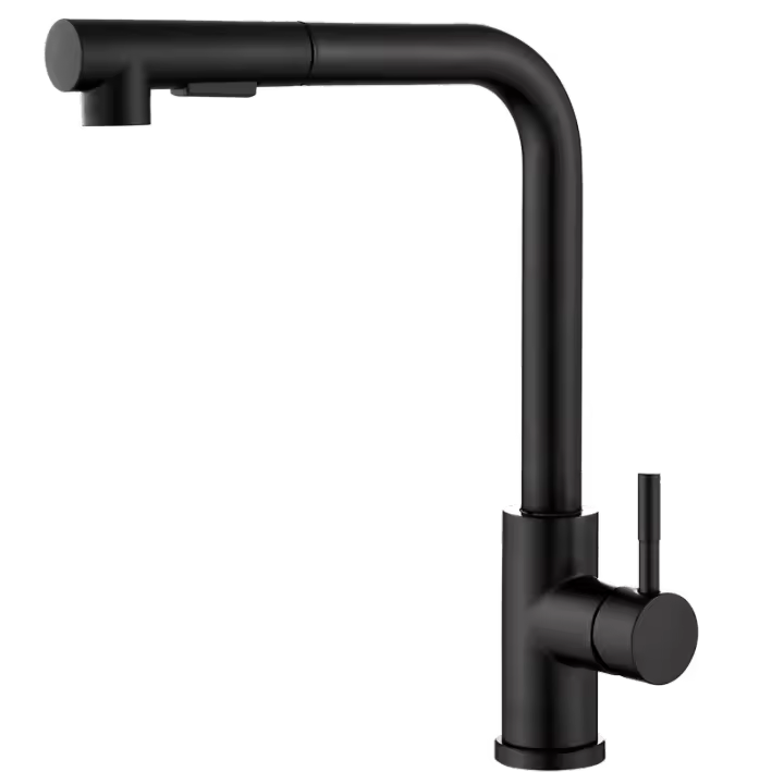 VALAZ Grifo de cocina  extraíble redondo negro mate serie Amur - 1