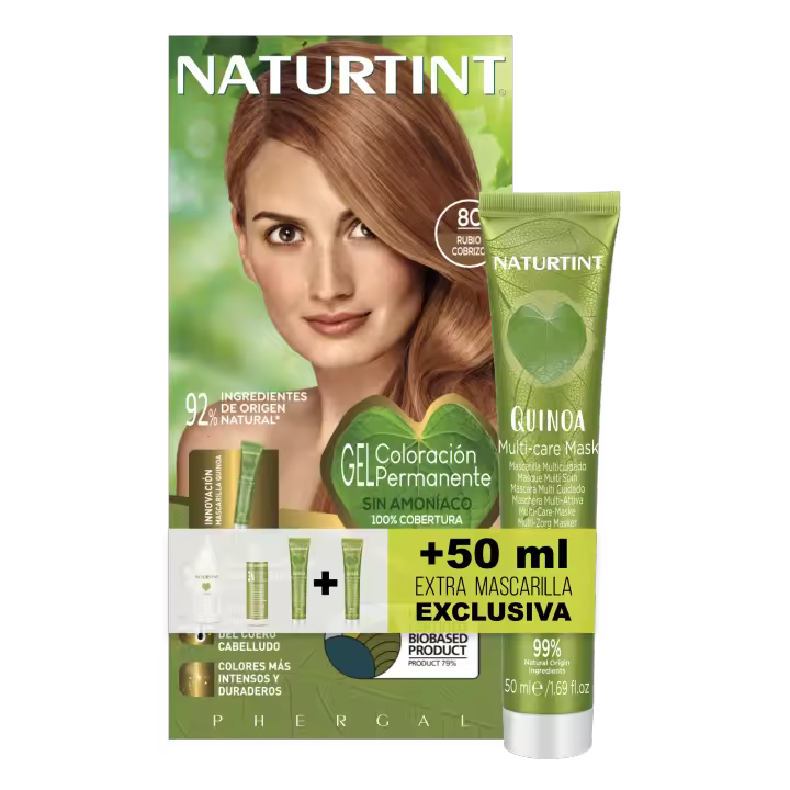 NATURTINT Biobased, Coloración Permanente Sin Amoniaco + Extra Mascarilla 50ml, 100% Cobertura de Canas, Tinte para el Cabello con Ingredientes Naturales, Color Intenso, Natural y Duradero 170ml - 1