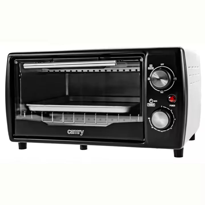 Camry CR6016 Horno Eléctrico Sobremesa, Mini Horno Tostador, 9L Calentador Cuarzo, Acero Inox, Temporizador, 1400W, Negro/Plata - 1