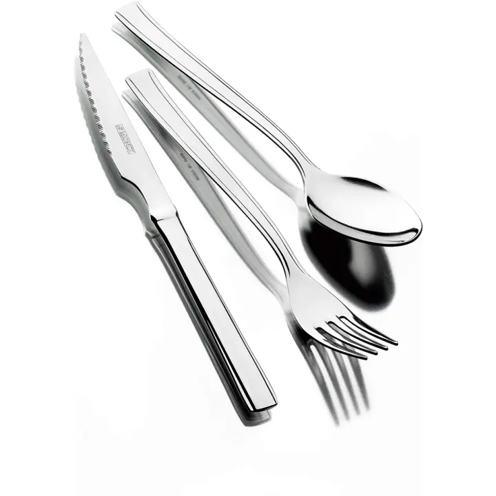 Monix Europa Juego de cubiertos 24 piezas acero inoxidable, set con cuchillo chuletero. Utensilios de cocina cubertería - 1