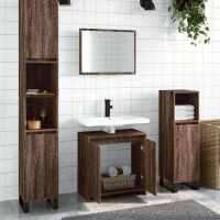 vidaXL Set de muebles baño 2 pzas madera contrachapada en color Marrón roble/Madera antigua/Gris hormigón y más | almacenamiento funcional diseño moderno para baño dormitorio sala - details 0