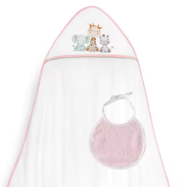 interbaby capa de baño modelo jirafa elefante  1 metro x 1 metro algodón 100% con babero de regalo - 1