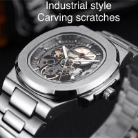 Reloj Mecánico Para Hombre Resistente Al Agua De Acero Inoxidable Con Reserva De Energía Y Movimiento Automático Skeleton Cuadrado Regalo - details 3