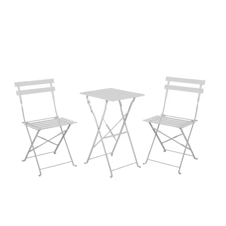THINIA HOME - Conjunto de Terraza Plegable Bistreau, Exterior, Metal, Para Balcón, Jardín o Patio, Incluye 1 Mesa Cuadrada y 2 Sillas, Diseño Plegable, Para 2 Personas, Blanco Arena - 1