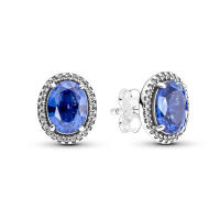 Pendientes De Estilo Clásico Para Mujer Platinados En Plata 925 Con Flor Azul Y Piedra Preciosa Azul Accesorios De Joyería Finos DIY - details 10