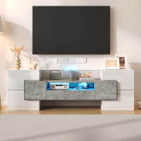 Elegante Mueble para TV, tablero Bajo. Blanco Alto Brillo, 145 cm, iluminación LED, muebles de salón. Diseño moderno. Elegante superficie de cristal. - details 4
