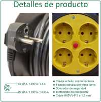 VZLED - Enrollacable 25 m, carrete 25 m, extensible, 4 tomas - details 0