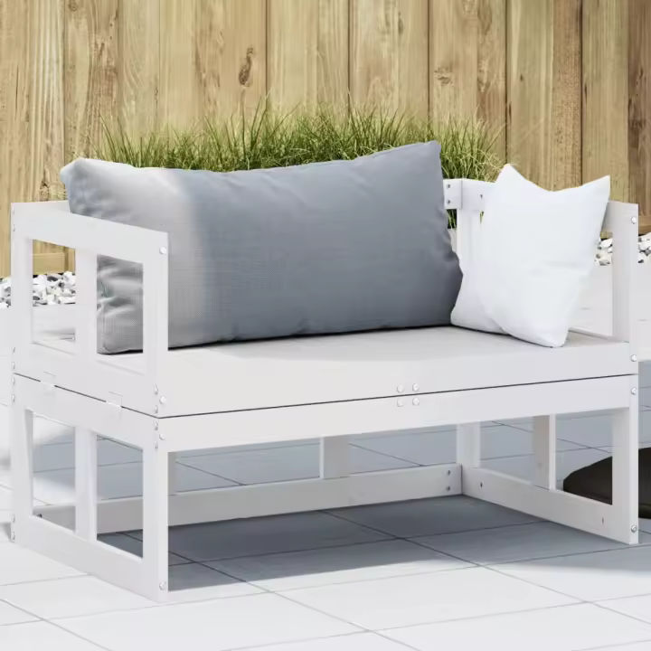 vidaXL Banco sofá de jardín extensible madera maciza de pino en color Blanco/Douglas natural/Marrón cera - 1