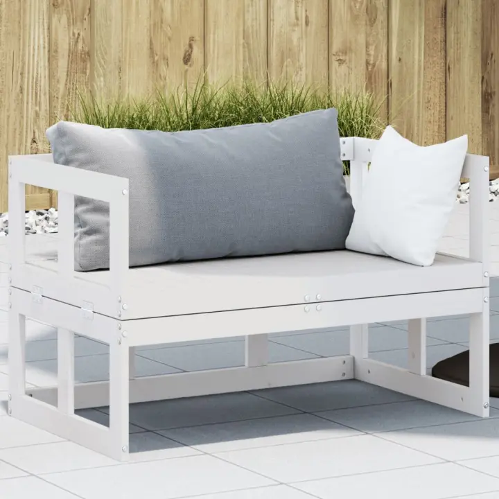 vidaXL Banco sofá de jardín extensible madera maciza de pino en color Blanco/Douglas natural/Marrón cera - 1