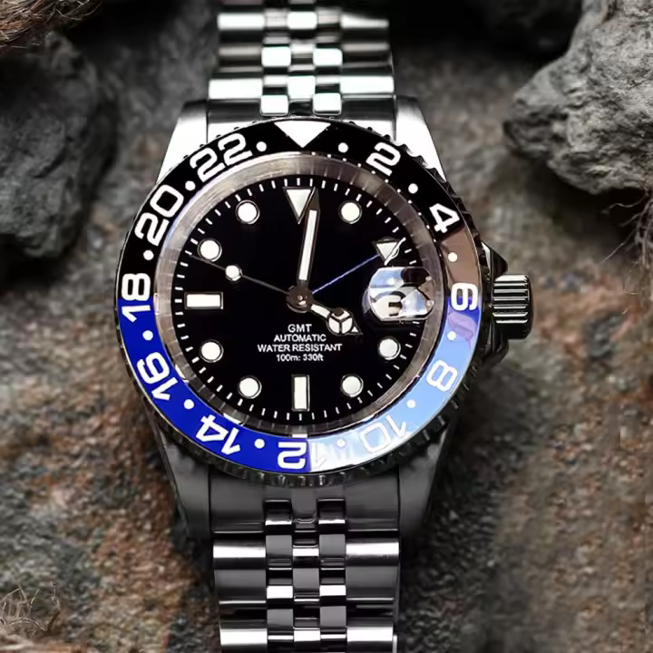 Reloj De Diversión GMT Para Hombres Con Movimiento NH34A Automático Acero Inoxidable Luminoso Correa Jubilee Hebilla Deslizante 200m Impermeable - 1