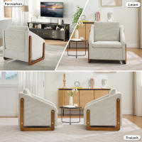 Silla, Silla decorative para Salón, Silla de Ocio, Modern Silla, with Reposabrazos de Madera, with paño, canvas de chenilla beige, 73,5*73,5*73,5 cm, 1 Juego - details 3