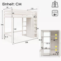 Cama Infantil Cama Elevada 90x200 cm, somier individual con Armaro Y 6 estantes, Blanco, material de alta calidad, fácil de Monar, estable y duradero (sin colchón) - details 7