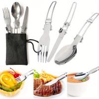 Juego De Utensilios De Acero Inoxidable Para Camping Con Cuchillo Cuchara Y Tenedor Plegables Y Bolsa De Almacenamiento Portátil Para Exteriores - details 0
