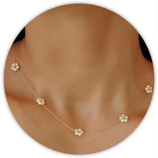 Collar Perlas Mujer, Collar Margarita Pearl, gargrantilla Dorada Mujer, collar de Verano, Regalos de cumpleaños para Mujeres y niños, Regalos de Navidad, Regalos de aniversario(43 + 5CM) - 1