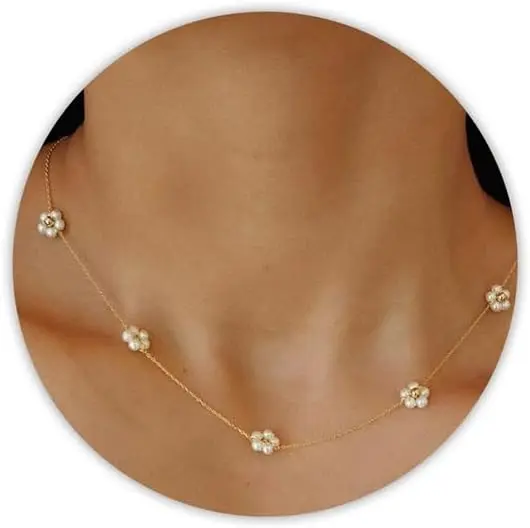 Collar Perlas Mujer, Collar Margarita Pearl, gargrantilla Dorada Mujer, collar de Verano, Regalos de cumpleaños para Mujeres y niños, Regalos de Navidad, Regalos de aniversario(43 + 5CM) - 1