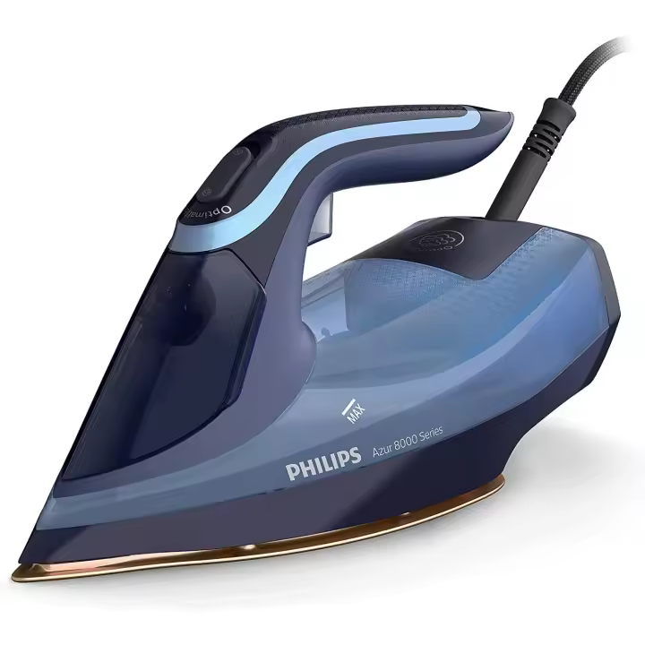 Philips Azur Serie 8000 Plancha De Vapor de Alto Rendimiento - 55 g/min De Vapor Continuo, Vaporización Vertical, Liberación Rápida de la Cal, 240 g De Impulso De Vapor, 3000 W, Tecnología OptimalTEMP, SteamGlide Elite, Color Azul Claro (DST8020/20) - 1
