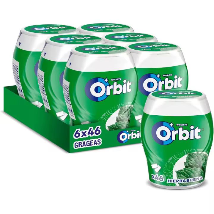 Orbit Bote de Chicles Sin Azúcar Sabor Hierbabuena 6 x 46 chicles - 1