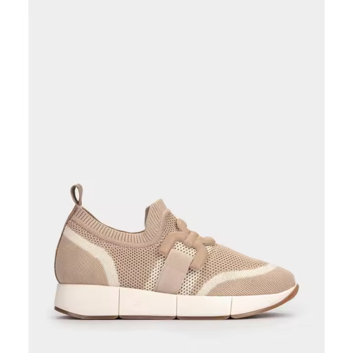 Pedro Miralles Zapatillas fabricadas en tejido elástico de color beige modelo TENERIFE en tonos Crudos. Hecho a mano en España. - 1