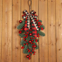 Corona De Pino Con Bayas Rojas Navideña Artificial Con Nieve Decoración Para Puerta Y Pared Guirnalda De Navidad Para Año Nuevo - details 0