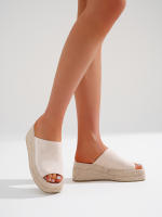 Sandalias de cuña de suela gruesa informales de estilo bohemio para playa y verano con punta abierta, Mules de Plataforma con Punta Abierta de Esparto - details 2