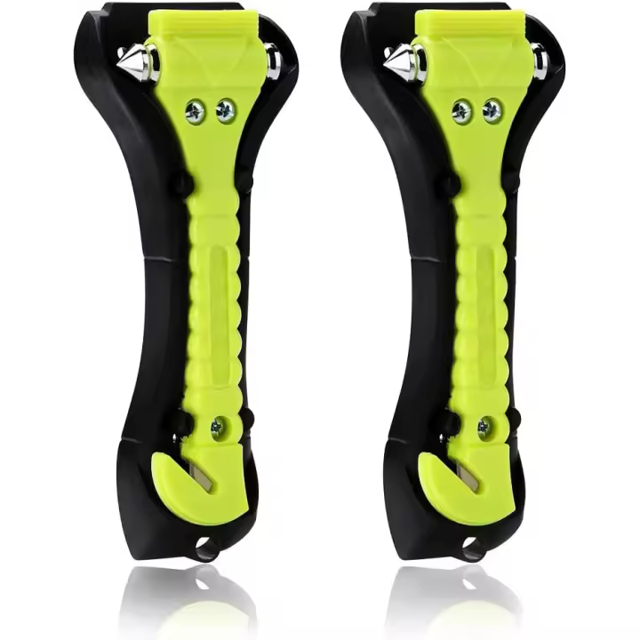 2 pcs Martillo Rompe Cristales Coche y Cortador de Cinturón de Seguridad, 2en 1 Kit Emergencia Coche con 2 Silbato Silbato, Martillo de Emergencia, para Romper la Ventana, Cortar el Cinturón - 1