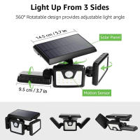 Lámpara Solar De Exterior Con Sensor De Movimiento 3-Head LED 74SMD Impermeable Para Jardín Y Pared Alta Brillante Con Inductor PIR Sensible - details 0