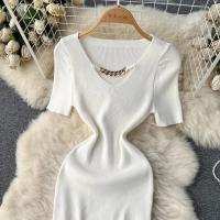 Vestido De Verano Con Diseño De Cadena Y Mangas Cortas Estilo Coreano Ajustado Para Mujer Vestido De Fiesta Mini De Cintura Alta Con Cierre Pullover - details 6