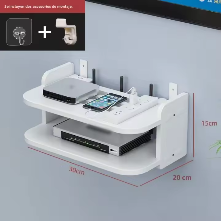 Estante Flotante Inalámbrico Con Enchufe Y Router Para Cableado Oculto Soporte De Pared Para TV Y Estuche De Alta Velocidad Organizador De Almacenamiento - 1