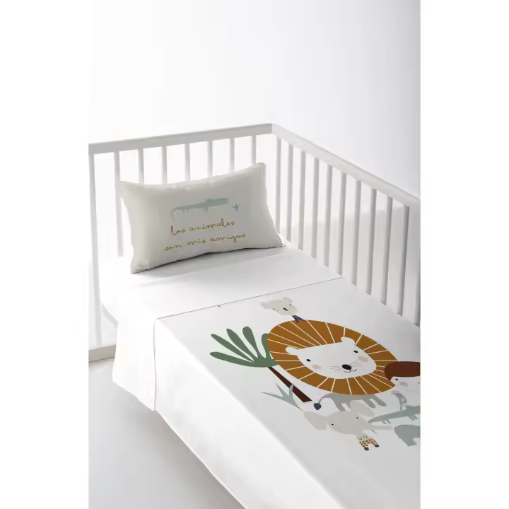 JUEGO DE SÁBANA CUNA/MAXICUNA INFANTIL BEBÉ 100% ALGODÓN JUNGLA NIÑO HACIENDO EL INDIO FABRICADO EN ESPAÑA - 1