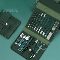 Tijeras De Uñas De Acero Inoxidable Verde Oscuro Conjunto De Herramientas De Manicura Y Pedicura Para El Hogar Kit De Viaje Incluye Tijeras De Cutícula Y Herramientas De Cuidado De Uñas - details 0