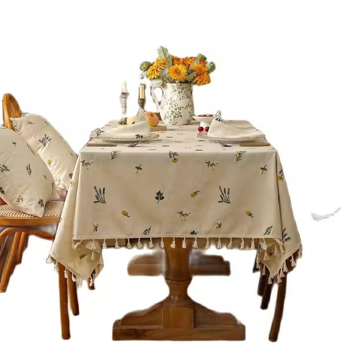 Mantel De Lino Rectangular Texturizado Con Flores Resistente a Manchas Y Caída Ligero Para Cocina Uso En Fiesta Banquete Hotel - 1