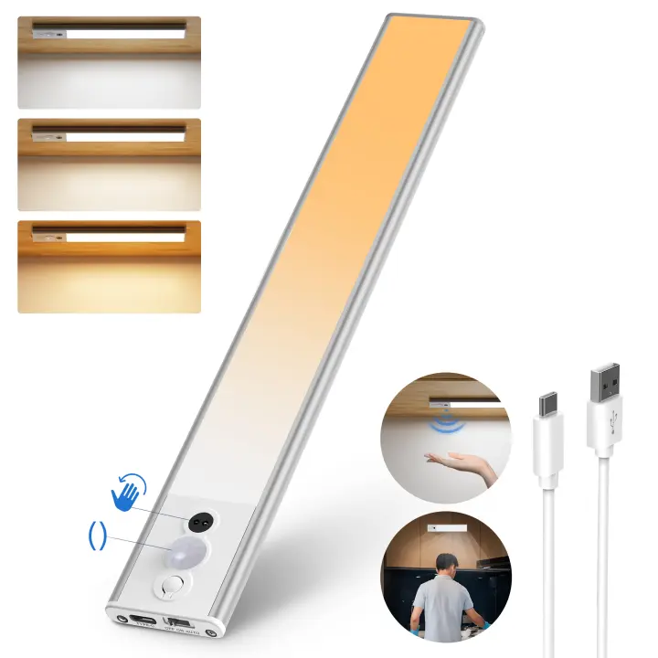 Luces LED Para Gabinete 3 En 1 Con Sensor De Movimiento Y Activación Por Movimiento De Mano 3 Temperaturas De Color USB Para Armario - 1