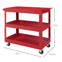 DURHAND Carro de Herramientas con Ruedas Carro de Taller de Acero con 3 Estantes de Almacenamiento y Asa Lateral para Garaje Mecánico Hogar Carga 150 kg 83x35,3x76 cm Rojo - details 2
