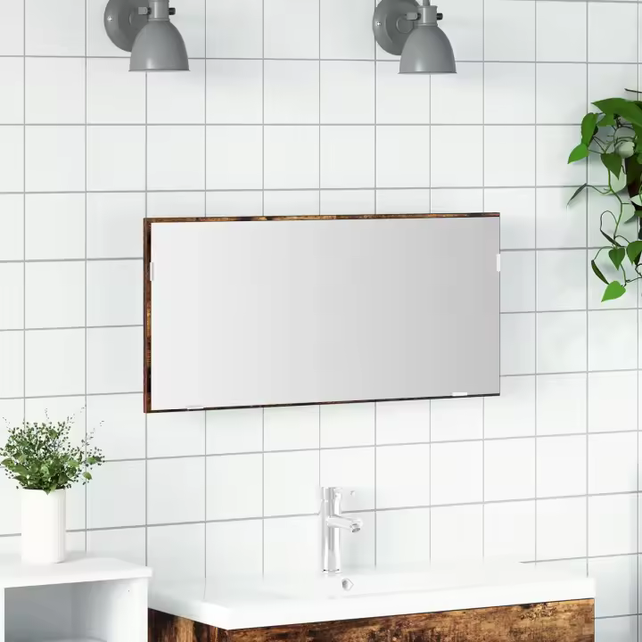 Cabinet de Espejo de Baño vidaXL con Luz LED Roble Ahumado 80x37 cm - 1