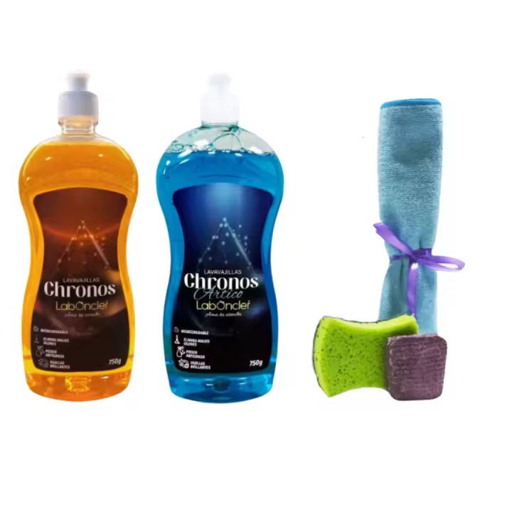 Lavavajillas Chronos de Laboncler  +  REGALO bayeta de microfibra, estropajo normal y jabonoso –  Fórmula Desengrasante y Antigrasa  para una Limpieza Profunda y Eficaz. Super Limpiador para Uso con Ecojin, 100% Original, Ideal para Placas Vitrocerámicas - 1