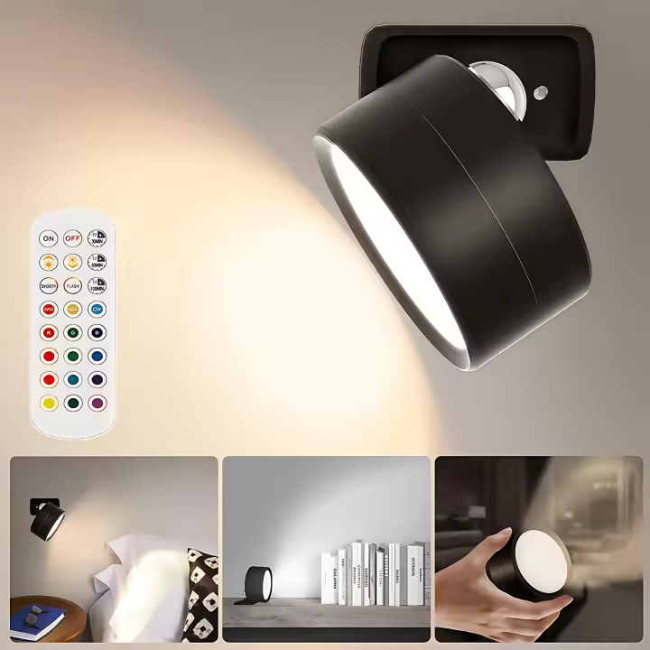 Lámpara De Pared LED Con 3 Niveles De Brillo Y 3 Modos De Color Luz De Pared Batería Operada 360° Giratoria Control Táctil - 1