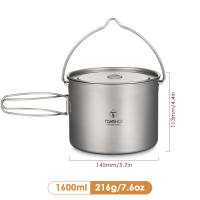 TOMSHOO Sartén De Camping De Titanio Ultraligera Con Tapa Y Mango Plegable Para Cocina Al Aire Libre Tamaños 0.75L/0.9L/1.1L/1.6L/2L/2.8L - details 13