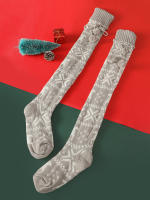 Calcetines De Navidad Para Mujer Con Patrón De Reindeer Over-the-Knee Gruesos Y Calurosos Con Pompom Calcetines De Invierno - details 2