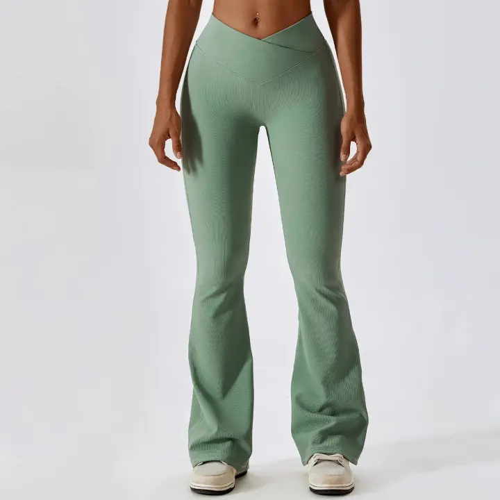 Mallas acampanadas de cintura alta para mujer, pantalones de Yoga, pierna ancha, gimnasio, entrenamiento, Fitness, deportes, pantalones acampanados - 1