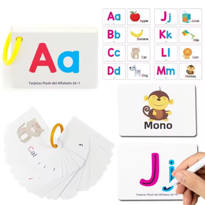 Tarjetas De Flash Alfabeto Doble Cara Para Niños Y Niñas Juguete Educativo De Aprendizaje De Letras ABC Para Preescolar Y Niños Chicos Y Chicas - 1